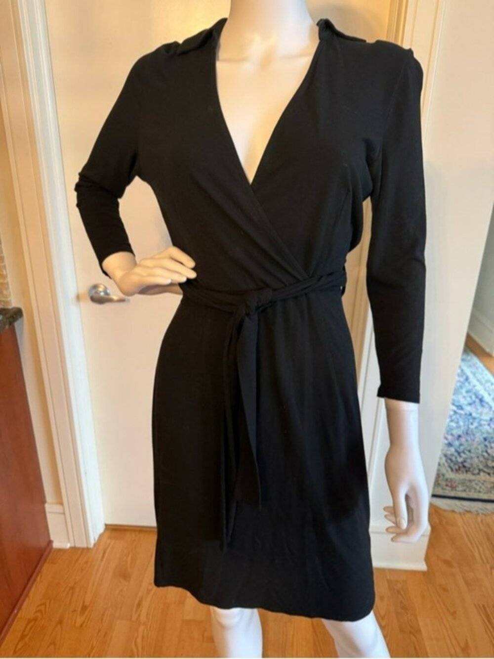 Ann Taylor Black Long-Sleeve Wrap Dress with Waist Tie